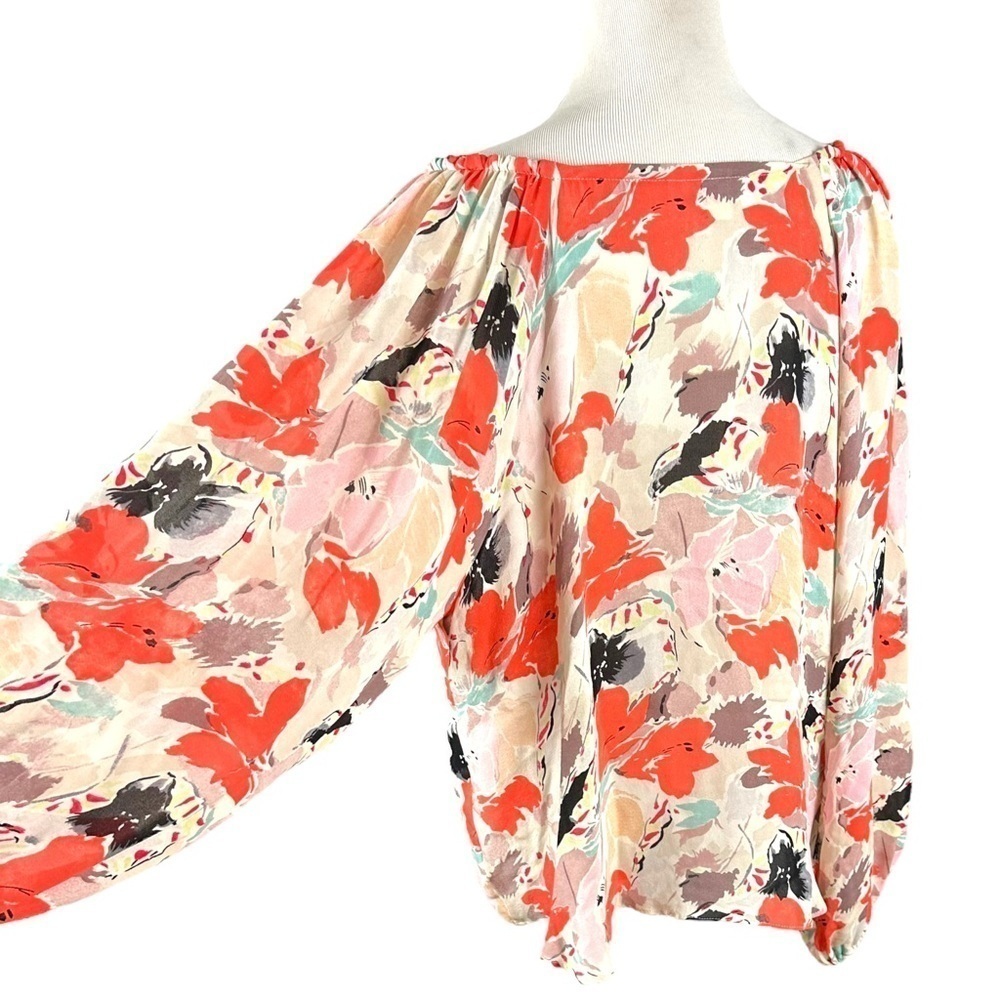 Parker 100% Silk Floral Watercolor Balloon Sleeve Flouncy Blouse Size Small - Picture 6 of 10